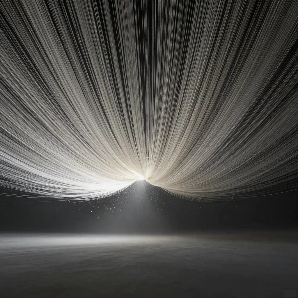 Silver light filaments converge into a white bloom in dark graphite haze.